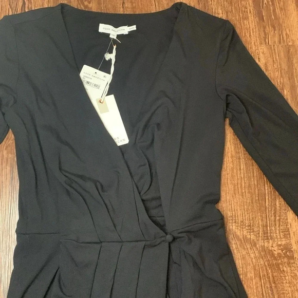 Good American Faux Wrap Dress Black Stretch NWT - Picture 3 of 13